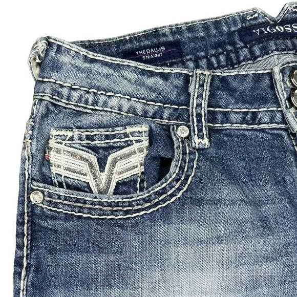 Vigoss The Dallas Straight Leg Mid Rise Embellished Denim Jeans Size 4 Length 33 - Picture 7 of 11